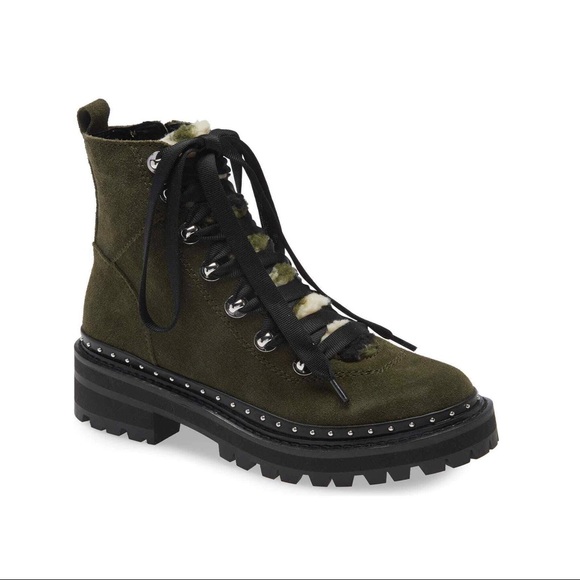 Steve Madden Shoes - Steve Madden Rainier Green Suede Lace Up Fur Combat Boots